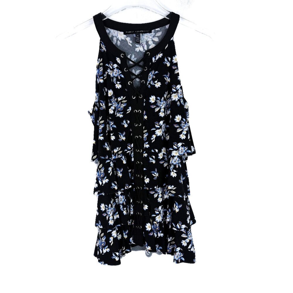 White House Black Market Tiered Sleeveless Floral Top Black Size Small S EUC